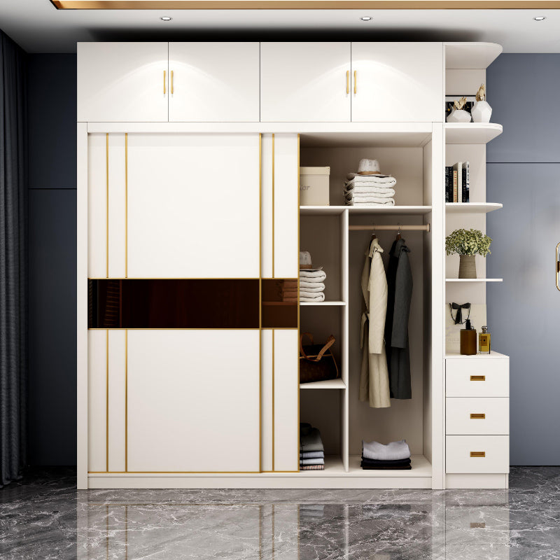 Sliding Wardrobe Armoire White Wardrobe Cabinet with Garment Rod