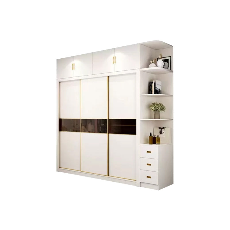 Sliding Wardrobe Armoire White Wardrobe Cabinet with Garment Rod