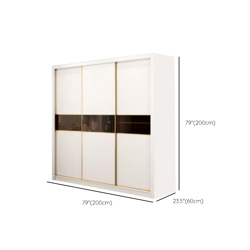 Sliding Wardrobe Armoire White Wardrobe Cabinet with Garment Rod