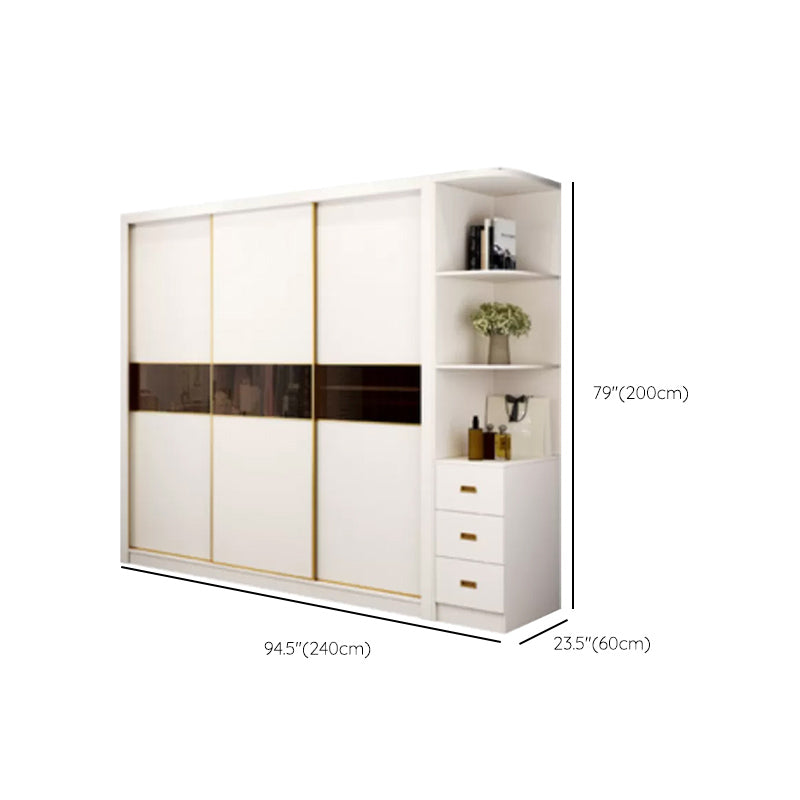 Sliding Wardrobe Armoire White Wardrobe Cabinet with Garment Rod