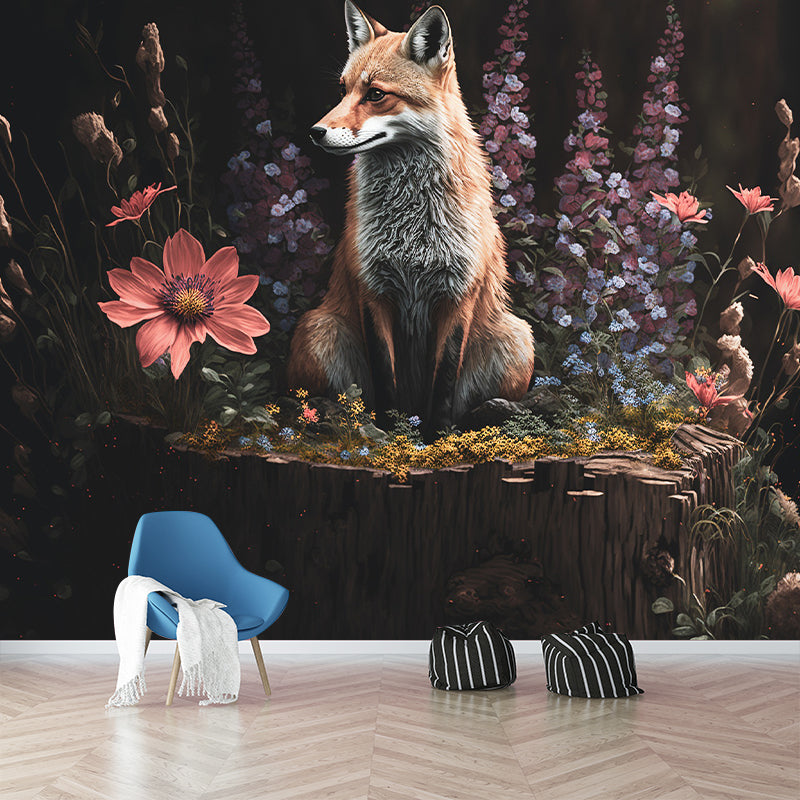 Abstract Fox Pattern Wall Mural Moisture Resistant Horizontal for Living Room Decoration