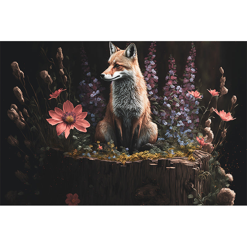 Abstract Fox Pattern Wall Mural Moisture Resistant Horizontal for Living Room Decoration