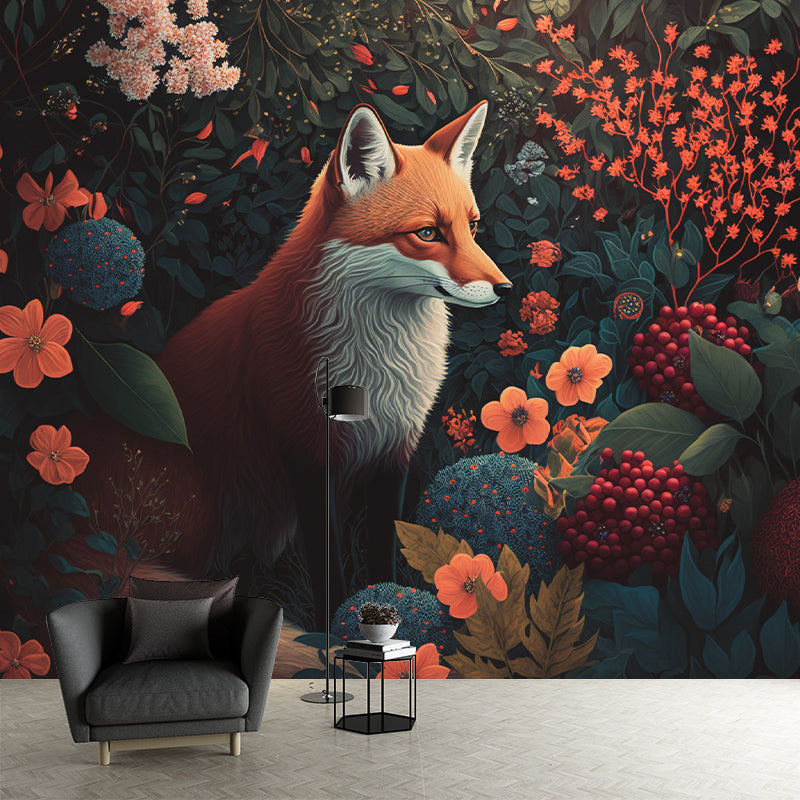 Abstract Fox Pattern Wall Mural Moisture Resistant Horizontal for Living Room Decoration
