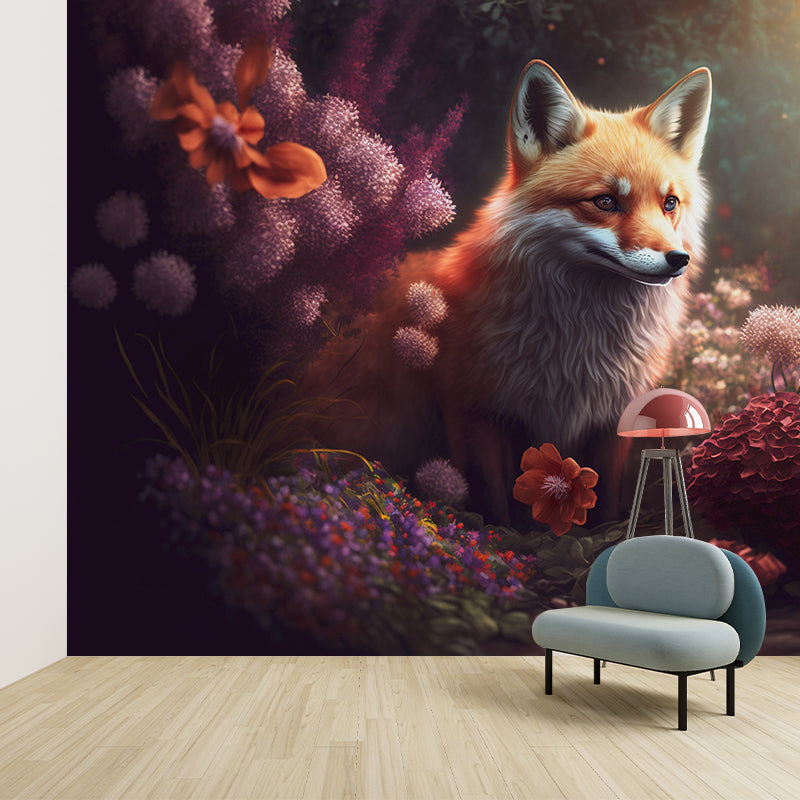 Abstract Fox Pattern Wall Mural Moisture Resistant Horizontal for Living Room Decoration