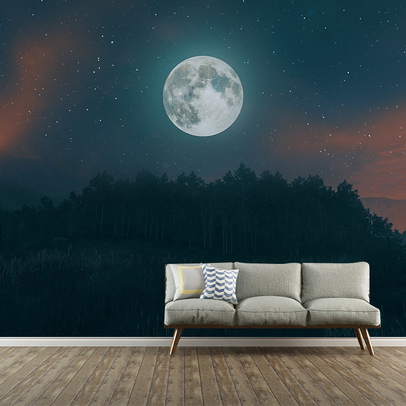 Forest Night Pattern Wall Mural Moisture Resistant for Living Room Decor