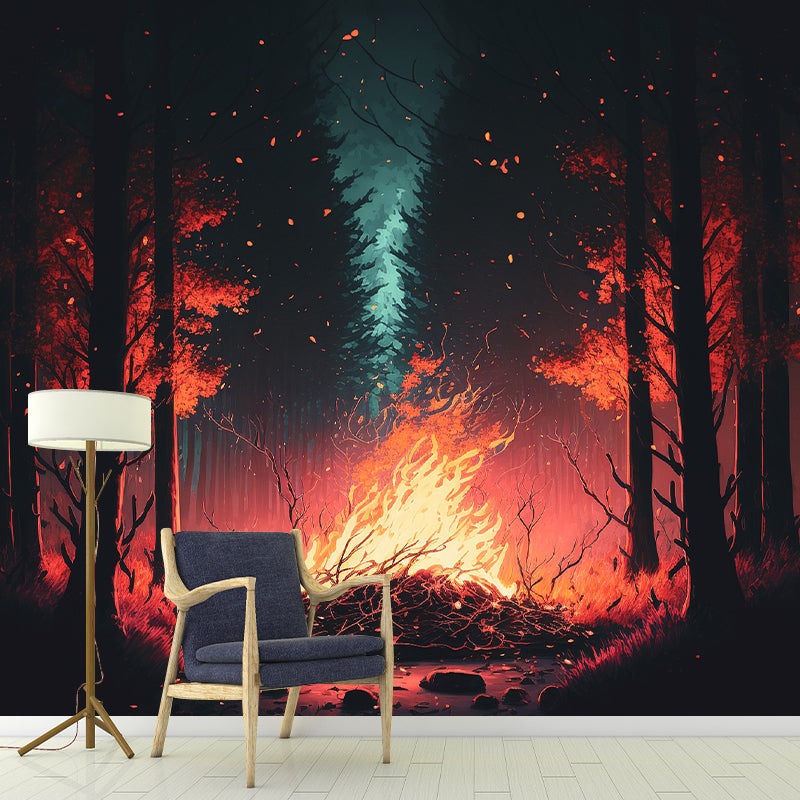 Illustrator Forest Pattern Wall Mural Moisture Resistant for Living Room Decoration