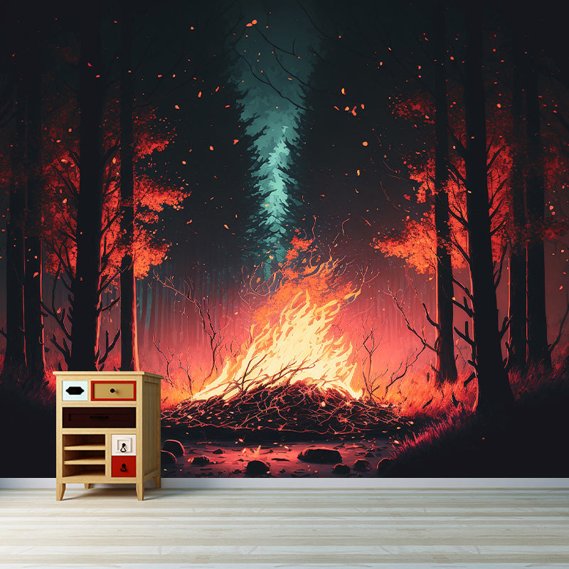 Illustrator Forest Pattern Wall Mural Moisture Resistant for Living Room Decoration