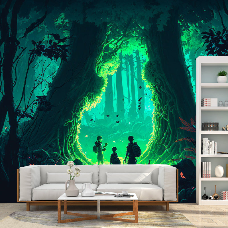 Illustrator Forest Pattern Wall Mural Moisture Resistant for Living Room Decoration