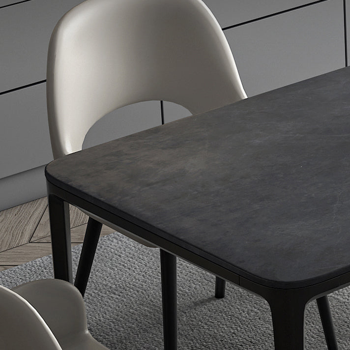 Modern Grey Rectangular Stone Tabletop Dining Table with 4 Black Legs