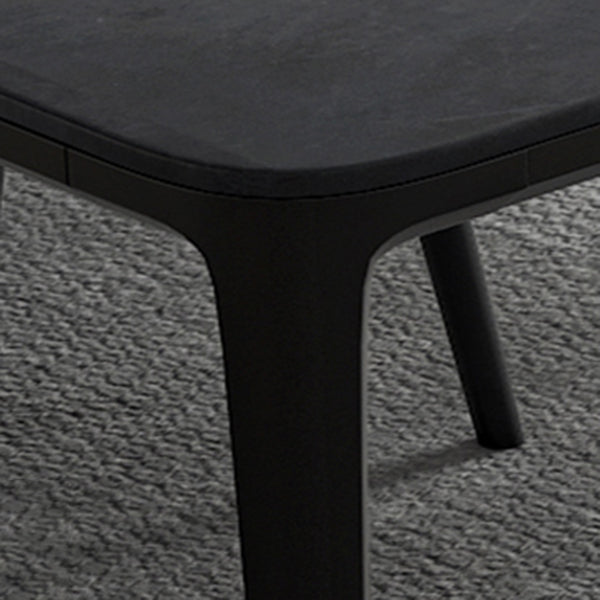 Modern Grey Rectangular Stone Tabletop Dining Table with 4 Black Legs