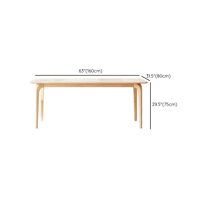 Modern White Rectangular Stone Top Dining Table with 4 Ash Legs