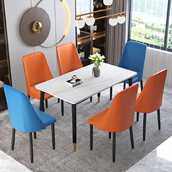 Modern Rectangular Gray Stone Dining Table with 4 Solid Wood Foot