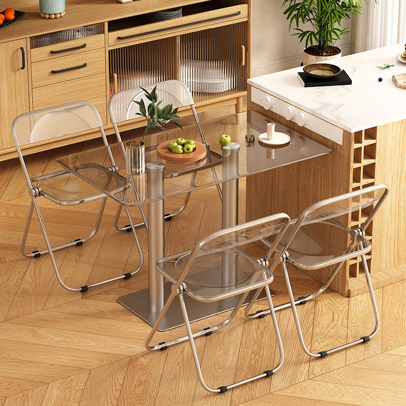 Polished Finish 1/4/5 Pcs Dining Set with Glass Dining Table and Foldable Chairs