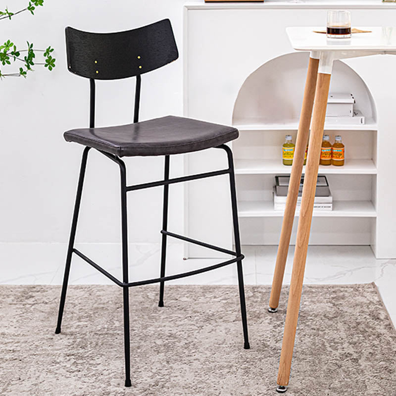Industrial Upholstered Indoor Low Back Bar Stool with Metal Base