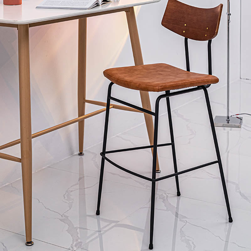 Industrial Upholstered Indoor Low Back Bar Stool with Metal Base