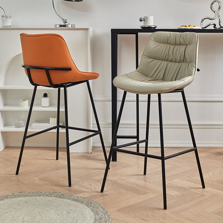 Contemporary PU Upholstery Low Back Bar Stools with Metal Legs