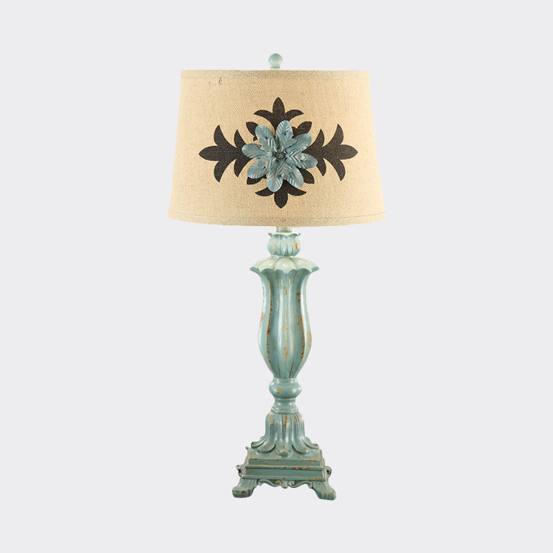 Blue à une seule bulbe lampe à la lampe à motifs de fleur à motifs tissu rond de nuit stand Light