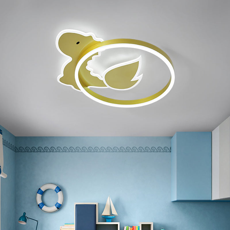 Dinosaur LED Flush Mount Ceiling Fixture Cartoon Acrylic Gold Flush Mounted Lamp in Warm/White Light for Baby Room