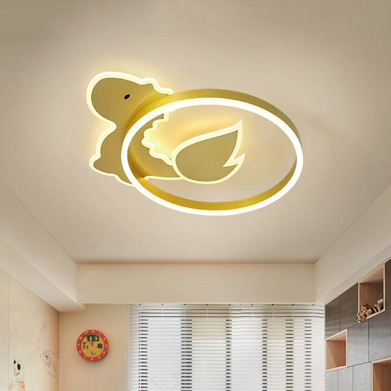 Dinosaur LED Flush Mount Ceiling Fixture Cartoon Acrylic Gold Flush Mounted Lamp in Warm/White Light for Baby Room