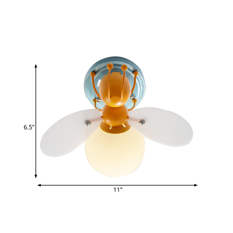 Kids Firefly White Glass Semi Flush 1 Bulb Ceiling Flush Mount Light in Orange for Corridor
