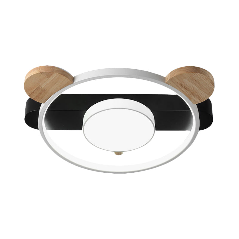 Acrylic Bear Design Ceiling Flush Light Cartoon White/Green-Wood LED Flush Mount Lighting Fixture