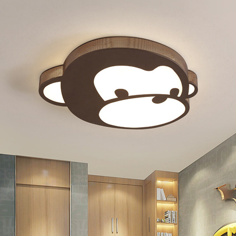 Cartoon Monkey Flush Opgezette Lamp Ijzer Kids Slaapkamer LED Plafond Fixture in Zwart, Warm/Wit Licht