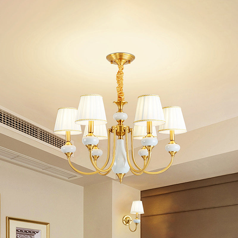 Cone Dining Room Chandelier Lamp Country Fabric 3/6-Light Brass Finish Pendant Lighting Fixture