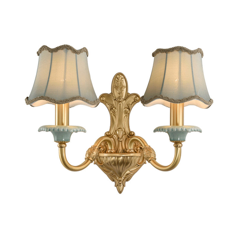 Brass Scalloped Wall Lighting Rustic Style Fabric 1/2 Lights Dining Room Wall Mount Light Fixture