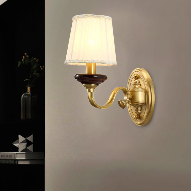 1/2-Bulb Fabric Wall Mounted Lamp Traditional Brass Finish Tapered Wall Light Sconce for Dining Room