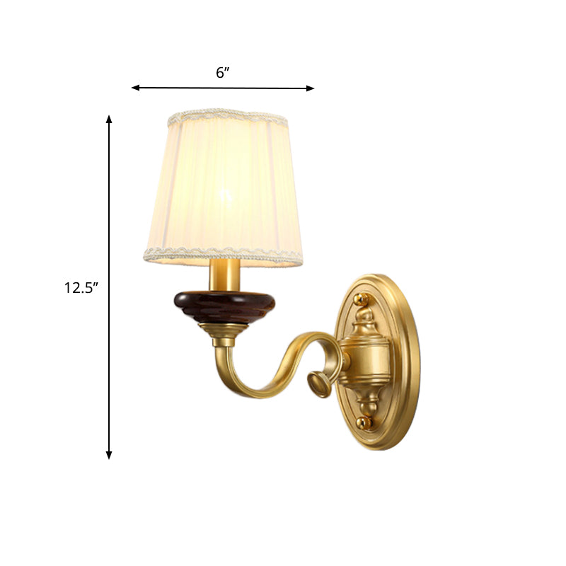 1/2-Bulb Fabric Wall Mounted Lamp Traditional Brass Finish Tapered Wall Light Sconce for Dining Room
