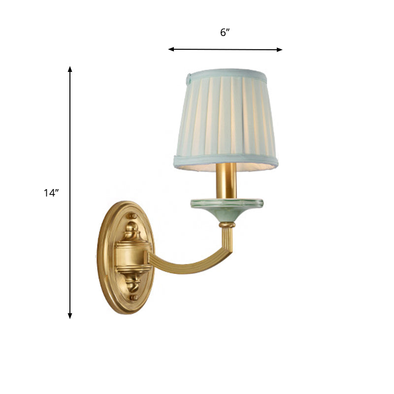 Rustic Pleated Drum Wall Mount Light Countryside 1/2-Head Living Room Sconce Lamp in Brass