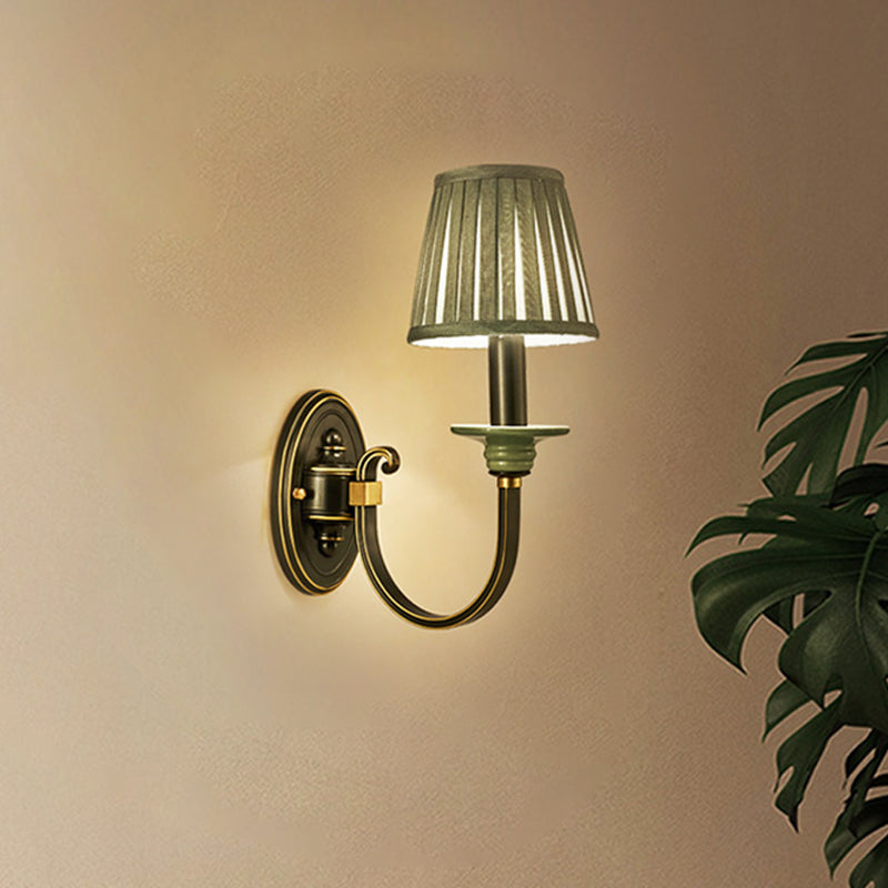 Lampada a parete in piegatura nera Tessuto di campagna in campagna 1/2 luci a parete da letto con braccio attorcigliato