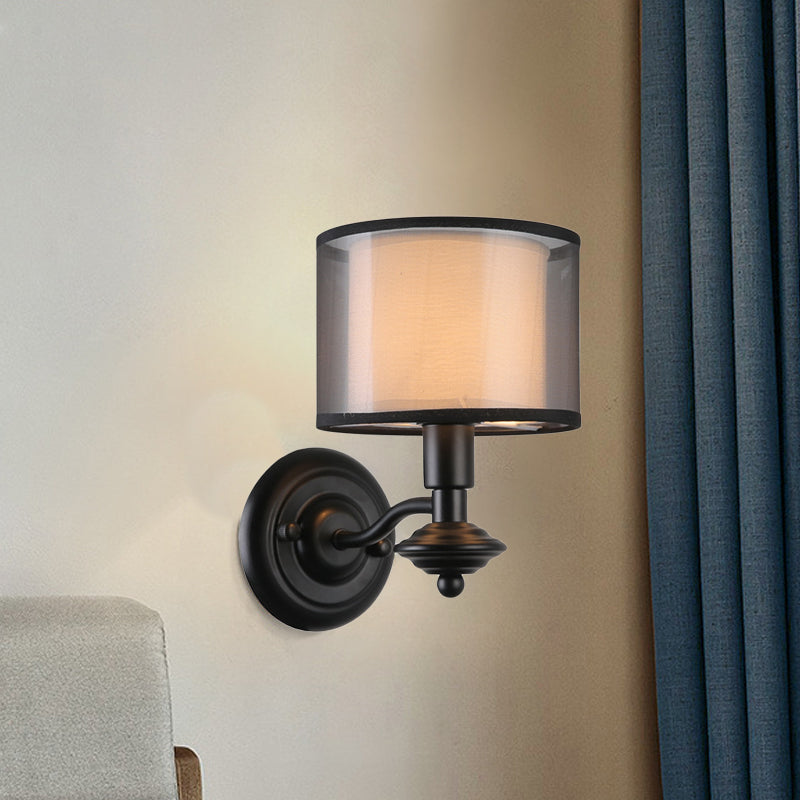 1 Glühbirnenwandbeleuchtungsideen Retro Black Double Drum Shade Korridor Leuchte Leuchte