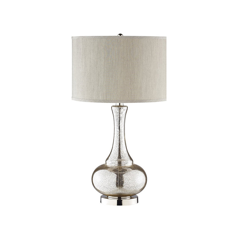 1-Bulb Night Lighting Countryside Vase Silver Crackle Glass Table Lamp with Round Shade