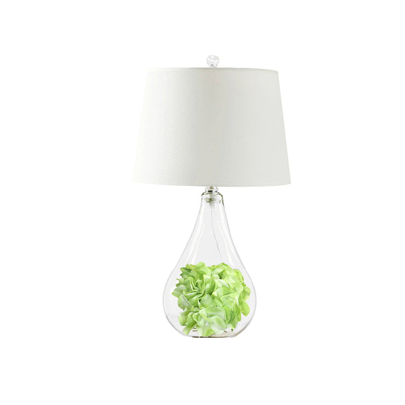 Bulbe en verre transparent Night Night Light Country 1 Lampe de table en tissu de chambre claire avec déco de plante verte
