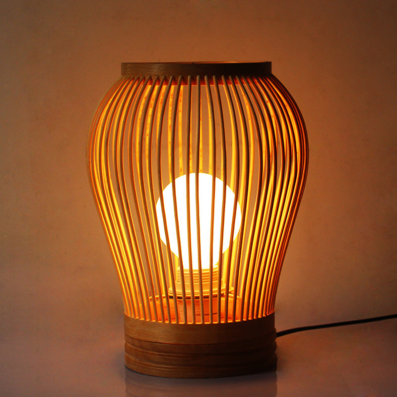 Japanse 1-lamps taakverlichting witte druppel kleine bureaulamp met bamboe kap voor nachtkastje
