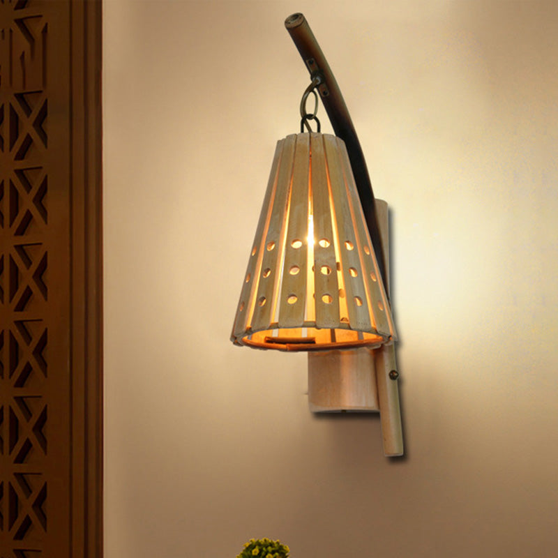 Luz de la pared de madera de madera cónica de madera 1 cabeza de color beige luminato de pared para restaurante para restaurante
