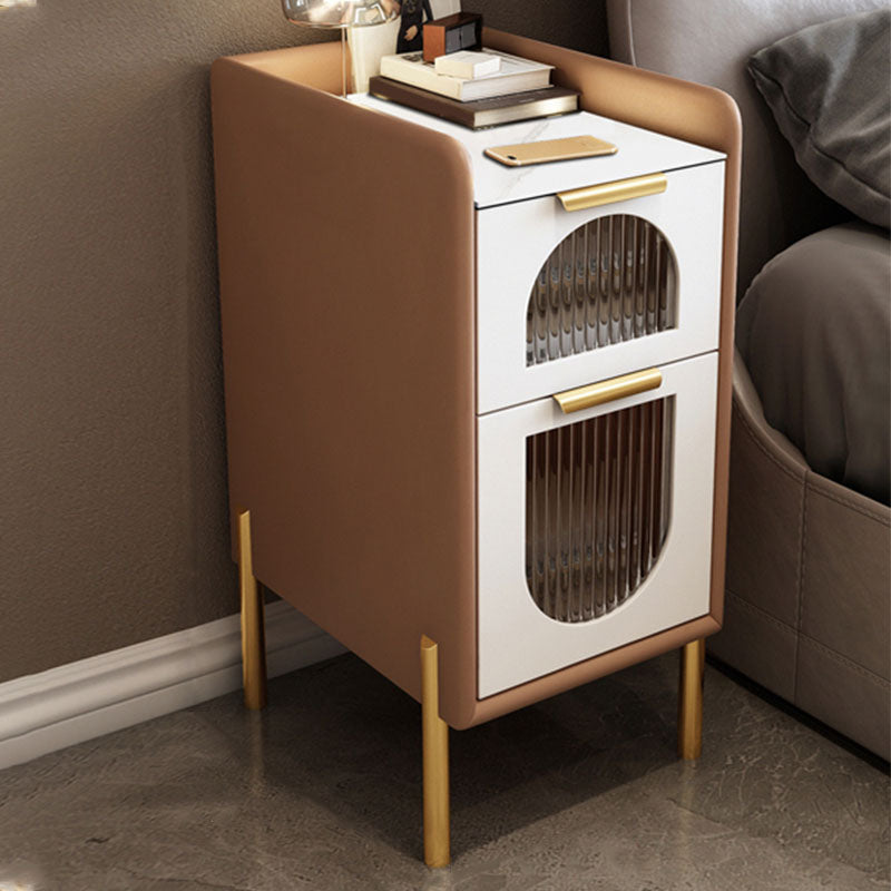 Mid Century Modern Stone Bedside Cabinet with 2 Drawers for Bedroom