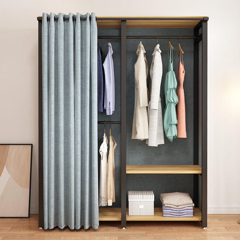 Modern Metal Frame Wardrobe Freestanding Wardrobe with Garment Rod for Bedroom