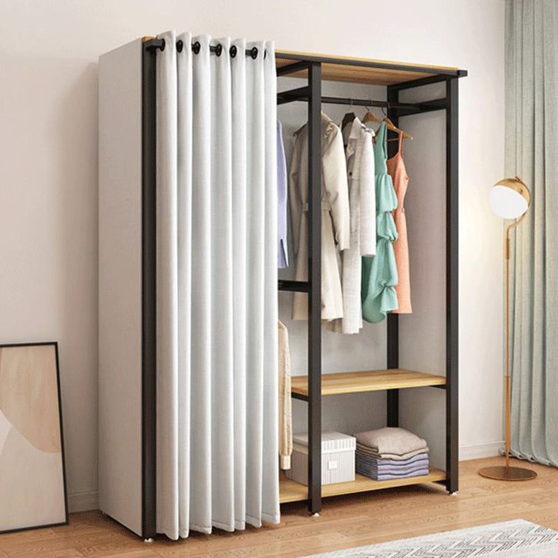 Modern Metal Frame Wardrobe Freestanding Wardrobe with Garment Rod for Bedroom