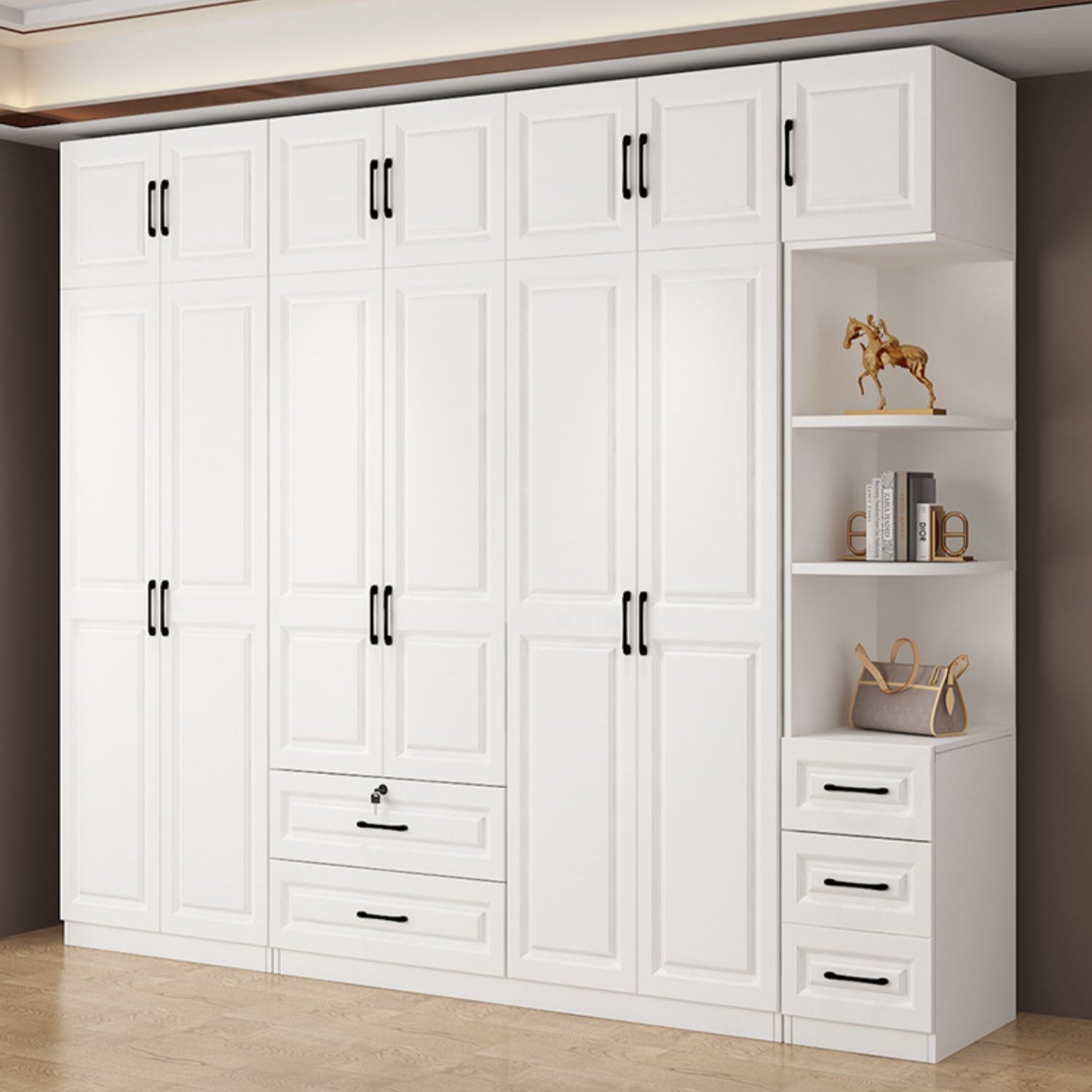 Hinged Wardrobe Cabinet White Wardrobe Armoire with Shelves for Home