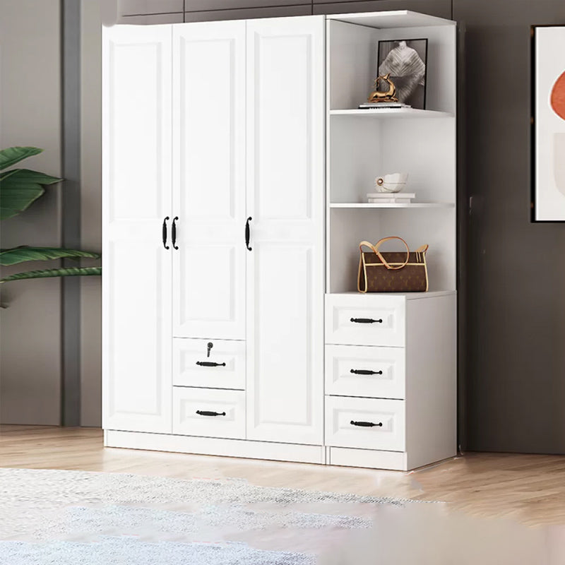 Hinged Wardrobe Cabinet White Wardrobe Armoire with Shelves for Home