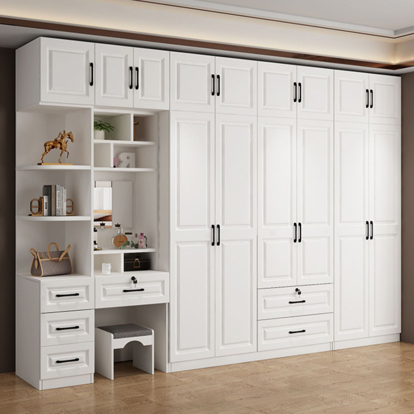 Hinged Wardrobe Cabinet White Wardrobe Armoire with Shelves for Home