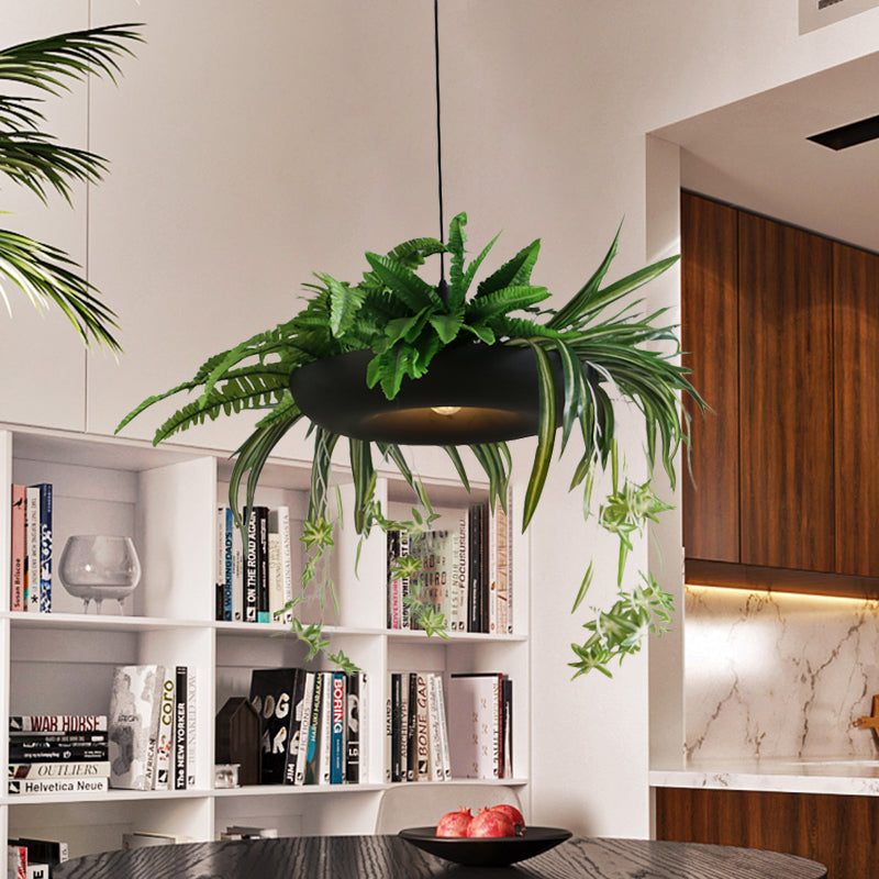 1 hoofd varenplant hanglampje lichtkit magazijn groen metaal plafond hang armatuur met zwarte donut