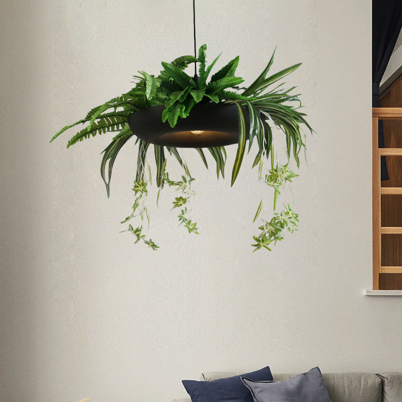 1 hoofd varenplant hanglampje lichtkit magazijn groen metaal plafond hang armatuur met zwarte donut