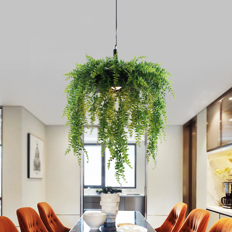 Donut metalen hangluchting Loft Style 1-Bulb Balkon Hangend plafondlicht in zwart/wit met kunstmatige wijnstok deco