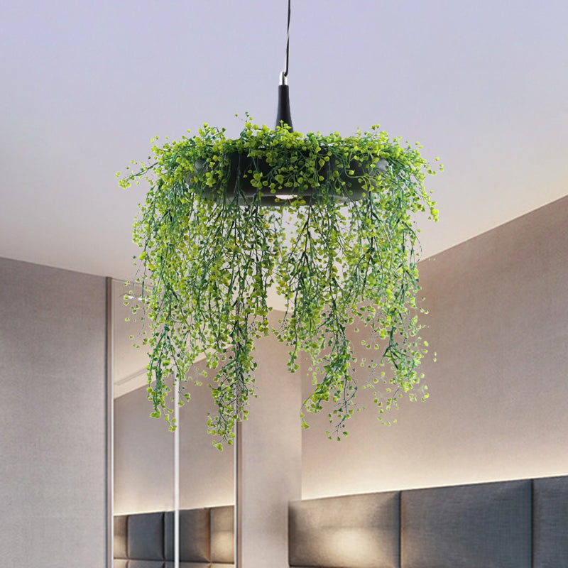 Donut Metal Anhänger Beleuchtung Loft Style 1-Bulb Balkon hängende Deckenleuchte in Schwarz/Weiß mit künstlicher Rebe-Deko