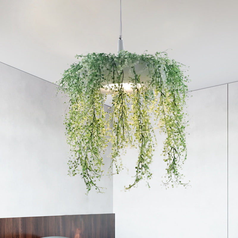Donut Metal Anhänger Beleuchtung Loft Style 1-Bulb Balkon hängende Deckenleuchte in Schwarz/Weiß mit künstlicher Rebe-Deko