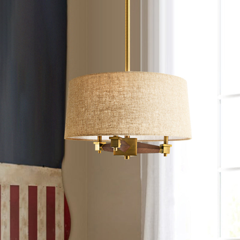 Drum camera da letto il lampadario appeso tessuto da fattoria 3 bulbi bianchi/leggero/legno scuro Sospensione a sospensione