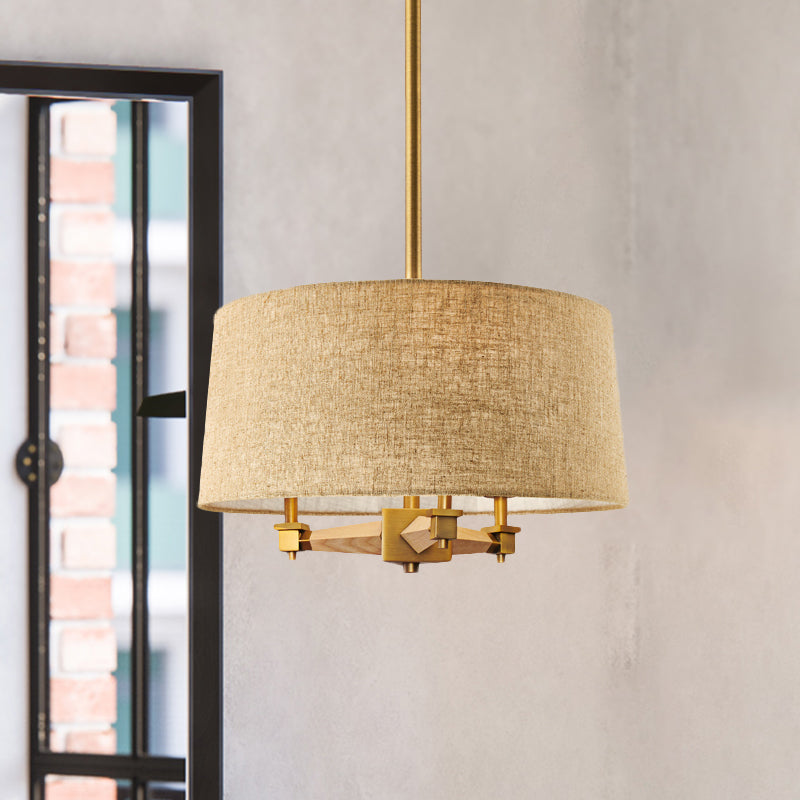 Drum camera da letto il lampadario appeso tessuto da fattoria 3 bulbi bianchi/leggero/legno scuro Sospensione a sospensione